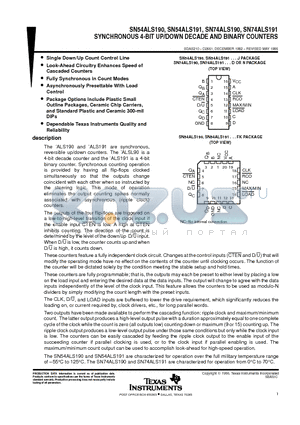 SN54ALS191 datasheet - SYNCHRONOUS 4-BIT UP/DOWN DECADE AND BINARY COUNTERS