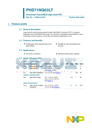 PHD71NQ03LT datasheet - N-channel TrenchMOS logic level FET