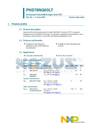 PHD78NQ03LT datasheet - N-channel TrenchMOS logic level FET