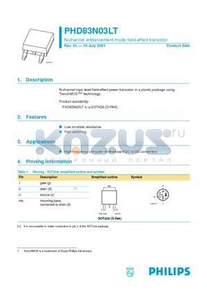 PHD83N03LT datasheet - N-channel enhancement mode field-effect transistor