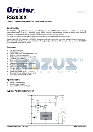 RS2030A datasheet - Lowest Cost Green-Power Off-Line PWM Controller