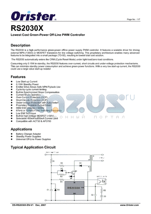 RS2030C datasheet - Lowest Cost Green-Power Off-Line PWM Controller