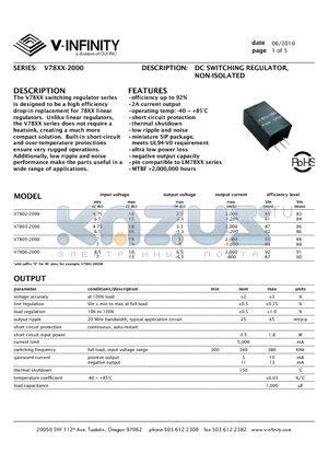 V7802-2000 datasheet - DC SWITCHING REGULATOR, NON-ISOLATED