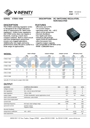 V7803-1000 datasheet - DC switching regulator, non-isolated