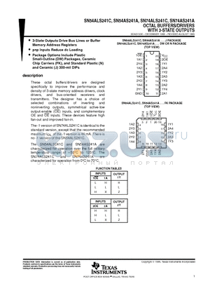 SN54ALS241CJ datasheet - OCTAL BUFFERS/DRIVERS WITH 3-STATE OUTPUTS