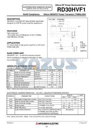 RD30HVF1_10 datasheet - Silicon MOSFET Power Transistor,175MHz,30W