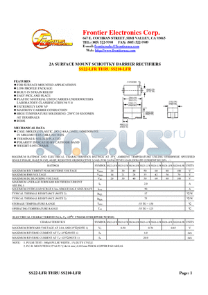 SS210-LFR datasheet - 2A SURFACE MOUNT SCHOTTKY BARRIER RECTIFIERS