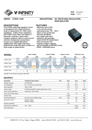 V7803-1500 datasheet - DC SWITCHING REGULATOR, NON-ISOLATED