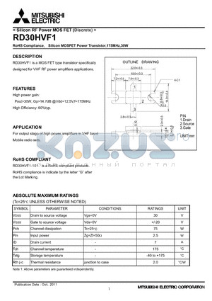 RD30HVF1_11 datasheet - RoHS Compliance, Silicon MOSFET Power Transistor,175MHz,30W