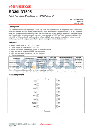 RD30LDT595PT0 datasheet - 8-bit Serial-in Parallel-out LED Driver IC