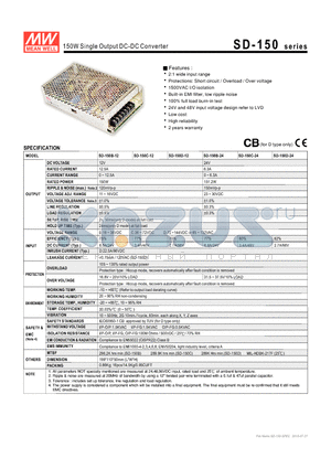 SD-150 datasheet - 150W Single Output DC-DC Converter