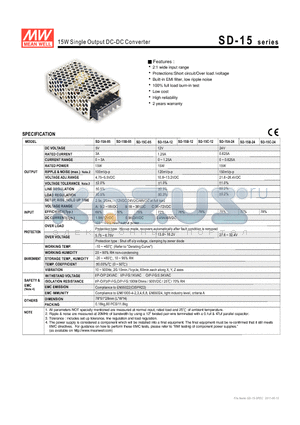 SD-15 datasheet - 15W Single Output DC-DC Converter