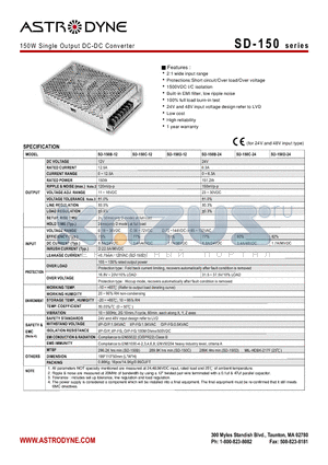 SD-150 datasheet - 150W Single Output DC-DC Converter