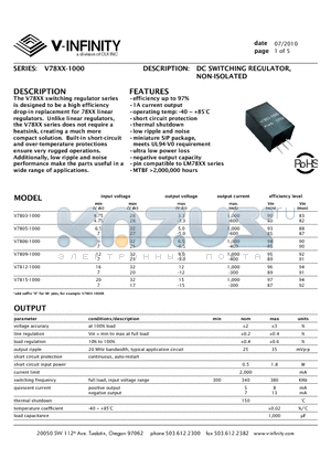 V7806-1000 datasheet - DC switching regulator, non-isolated