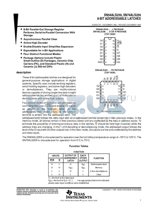 SN54ALS259FK datasheet - 8-BIT ADDRESSABLE LATCHES