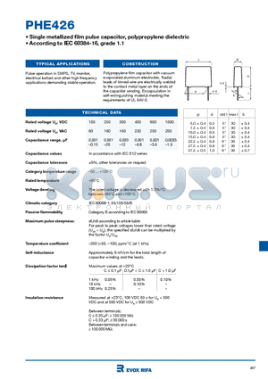 PHE426HA6100JR05 datasheet - Single metallized film pulse capacitor, polypropylene dielectric