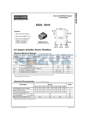 SS22 datasheet - 2.0 Ampere Schottky Barrier Rectifiers