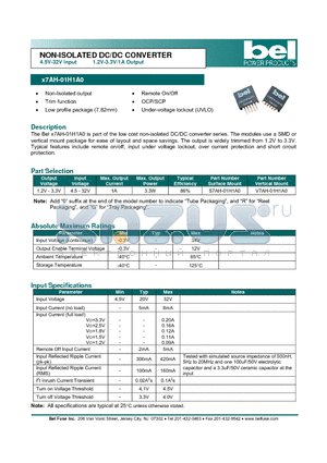 V7AH-01H1A0 datasheet - NON-ISOLATED DC/DC CONVERTER 4.5V-32V Input 1.2V-3.3V/1A Output