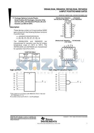 SN54ALS30A datasheet - 8-INPUT POSITIVE-NAND GATES