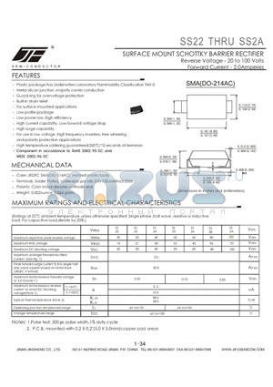 SS22 datasheet - SURFACE MOUNT SCHOTTKY BARRIER RECTIFIER