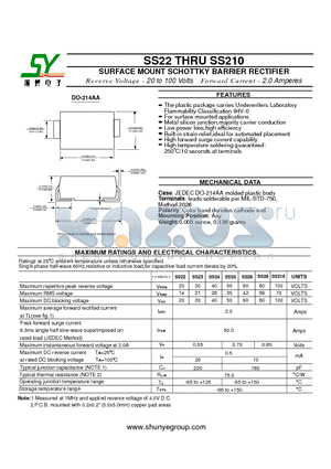 SS22 datasheet - SURFACE MOUNT SCHOTTKY BARRIER RECTIFIER