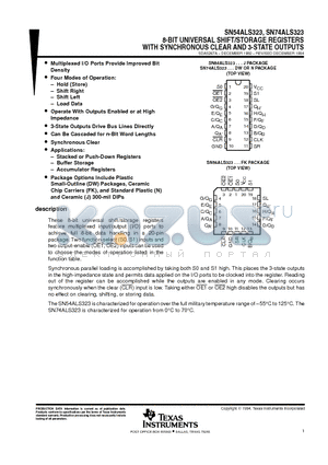 SN54ALS323 datasheet - 8-BIT UNIVERSAL SHIFT/STORAGE REGISTERS WITH SYNCHRONOUS CLEAR AND 3-STATE OUTPUTS