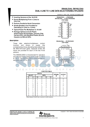 SN54ALS352J datasheet - DUAL 4-LINE TO 1-LINE DATA SELECTORS/MULTIPLEXERS