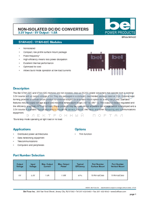 V7AH-02C500 datasheet - NON-ISOLATED DC/DC CONVERTERS 3.3V Input / 5V Output / 1.5A
