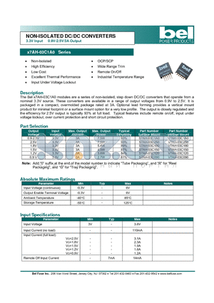 V7AH-03C090 datasheet - NON-ISOLATED DC/DC CONVERTERS 3.3V Input 0.9V-2.5V/3A Output