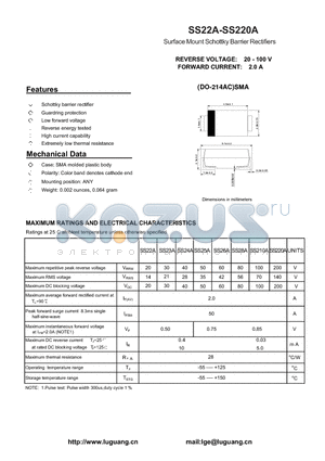 SS220A datasheet - Surface Mount Schottky Barrier Rectifiers
