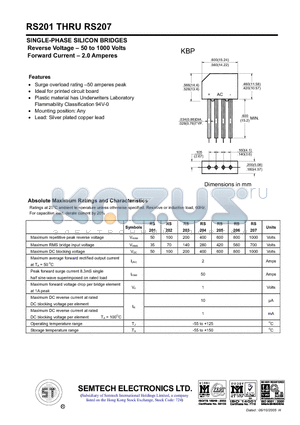 RS206 datasheet - SINGLE-PHASE SILICON BRIDGES