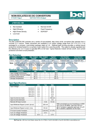 V7AH-03L1A0 datasheet - NON-ISOLATED DC/DC CONVERTERS 5 V-24 V Input 0.9 V-3.3 V/3 A Output