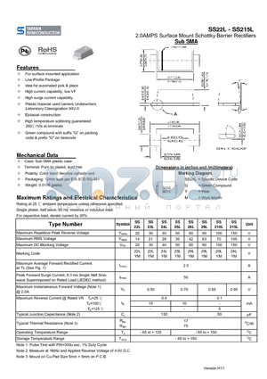 SS22L datasheet - 2.0AMPS Surface Mount Schottky Barrier Rectifiers