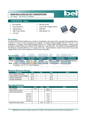V7AH-07A1A0 datasheet - NON-ISOLATED DC/DC CONVERTERS 12 V Input 0.9 V-3.3 V/7 A Output