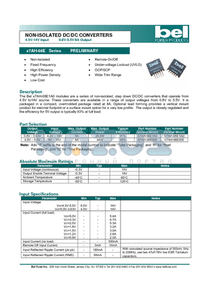 V7AH-08E500 datasheet - NON-ISOLATED DC/DC CONVERTERS 4.5V-14V Input 0.8V-5.5V/8A Output