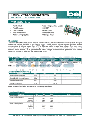 V7BA-03A1AX datasheet - NON-ISOLATED DC/DC CONVERTERS 8.3V-14V Input 0.75V-5.0V/3A Output