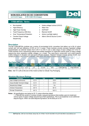 V7BA-06F2AL datasheet - NON-ISOLATED DC/DC CONVERTERS 2.4 V-5.5 V Input 0.75 V-3.63 V/6 A Output