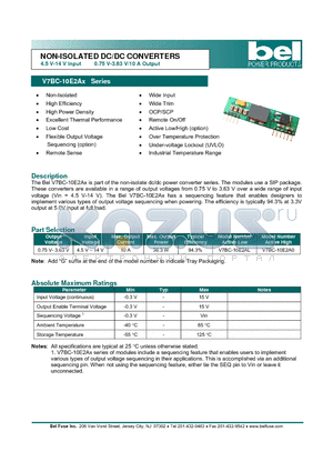 V7BC-10E2AL datasheet - NON-ISOLATED DC/DC CONVERTERS 4.5 V-14 V Input 0.75 V-3.63 V/10 A Output