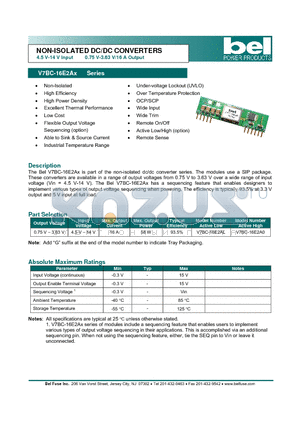 V7BC-16E2A0 datasheet - NON-ISOLATED DC/DC CONVERTERS 4.5 V-14 V Input 0.75 V-3.63 V/16 A Output