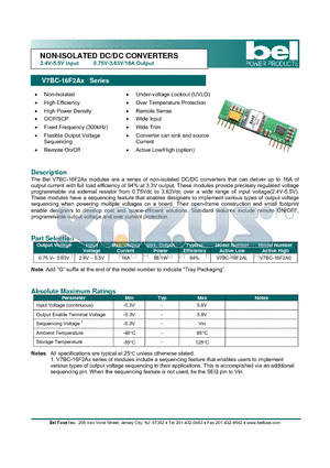 V7BC-16F2AX datasheet - NON-ISOLATED DC/DC CONVERTERS 2.4V-5.5V Input 0.75V-3.63V/16A Output