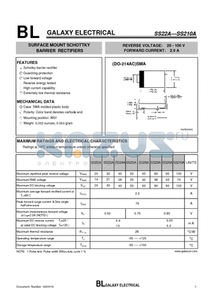 SS23A datasheet - SURFACE MOUNT SCHOTTKY BARRIER RECTIFIERS