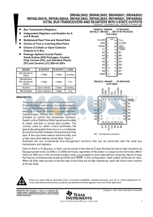 SN54ALS652FK datasheet - OCTAL BUS TRANSCEIVERS AND REGISTERS WITH 3-STATE OUTPUTS