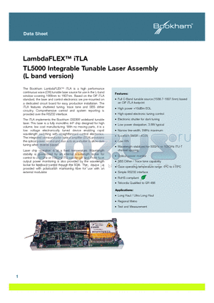 TL5000DLJ datasheet - LambdaFLEX iTLA TL5000 Integrable Tunable Laser Assembly
