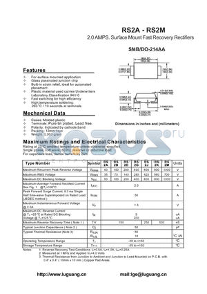 RS2A datasheet - 2.0 AMPS. Surface Mount Fast Recovery Rectifiers