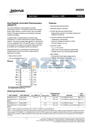 X93256UV14I-2.7 datasheet - Dual Digitally Controlled Potentiometers(XDCPs)