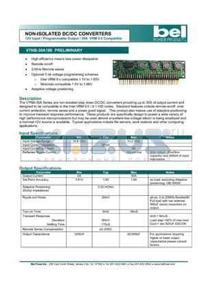 V7NB-30A180 datasheet - NON-ISOLATED DC/DC CONVERTERS 12V Input / Programmable Output / 30A VRM 9.0 Compatible