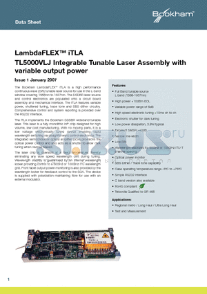 TL5000VLJ datasheet - LambdaFLEX iTLA Integrable Tunable Laser Assembly with variable output power