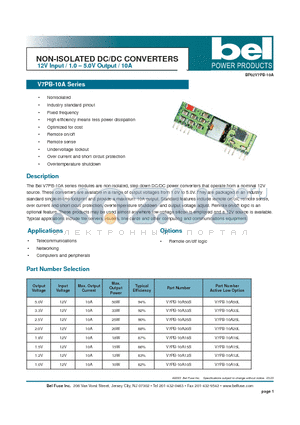 V7PB-10A15S datasheet - NON-ISOLATED DC/DC CONVERTERS 12V Input / 1.0 - 5.0V Output / 10A