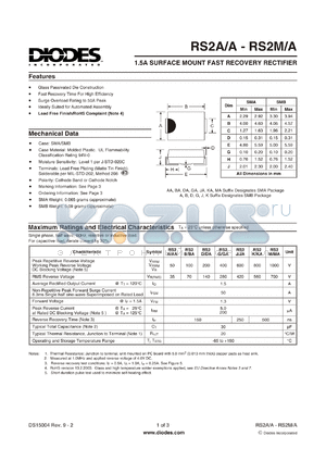 RS2A-13-F datasheet - 1.5A SURFACE MOUNT FAST RECOVERY RECTIFIER