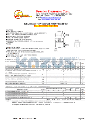 RS2A-LFR datasheet - 2A FAST RECOVERY SURFACE MOUNT RECTIFIER